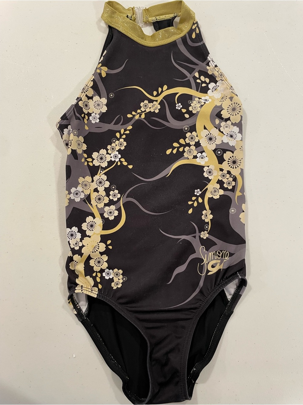 GK x Simone CM Black & Gold Floral leotard